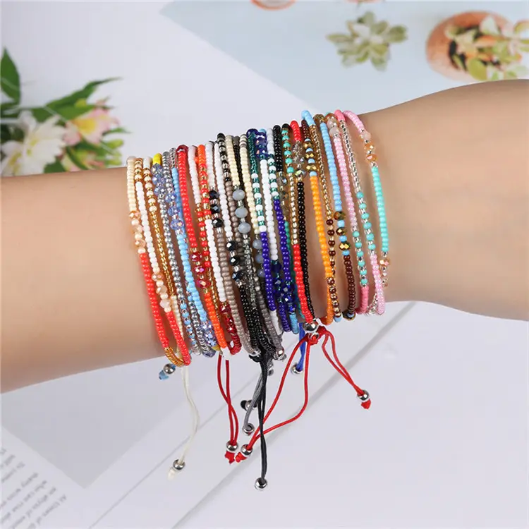 Boho 3 couches corde tressée coloré tissé amitié réglable femmes hommes perles chaîne Bracelet bijoux