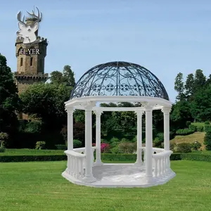 Gazebo coluna de mármore com seis pilares, decoração de jardim ao ar livre