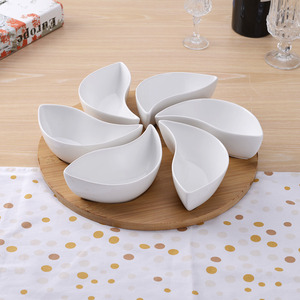 Venta caliente tapas de china de hueso fino en blanco Conjunto de 6 unids <span class=keywords><strong>platos</strong></span> con bandeja de Bambú - Product Image 1