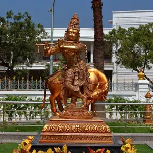 Personnalisé en laiton sculpture religieuse en métal bronze radha krishna statue