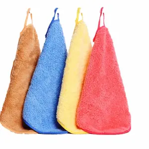 MRTONG थोक मूंगा मखमल Microfiber वर्ग तौलिया नरम शोषक घर की सफाई तौलिया हुक के साथ उपहार के लिए