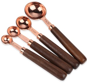 OEM <strong>Kitchen</strong> <strong>Accessories</strong> Stainless Steel <strong>Gold</strong> Copper Measuring Cups and Spoons Set Acacia Wooden Handle Measuring Cups - Product Image 3