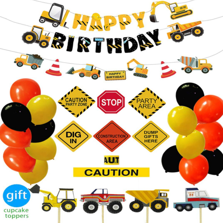 Конструкция Vrise, набор украшений для детского дня рождения, автомобиль, торт, Топпер, игрушка для мальчика, экскаватор, гирлянда, латексный шар