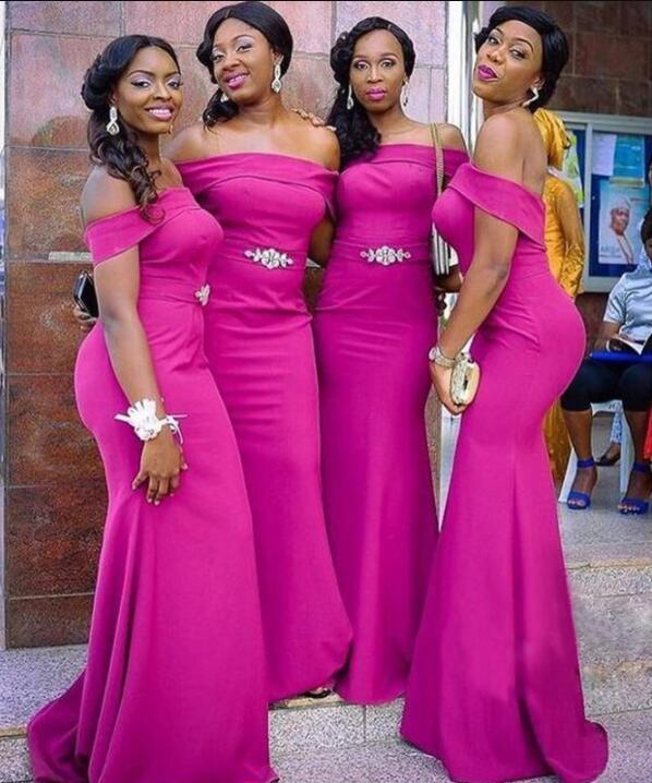 Off Shoulder Mermaid African Hot Pink Bridesmaid Dresses