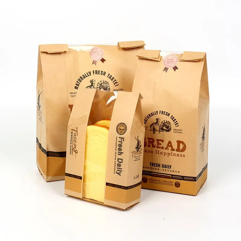 Fabrik Hersteller Bäckerei Essen Gedruckt Braun Kraft Brot Verpackung Papier Taschen Mit Kunststoff Fenster
