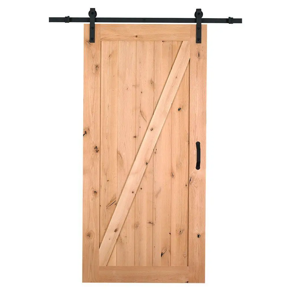 Bonito Interior moderno de madera maciza puerta corredera de granero con juego de herrajes de acero