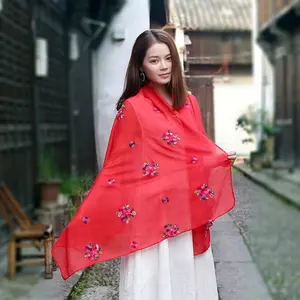 summer trendy plain color embroidery design women viscose shawls