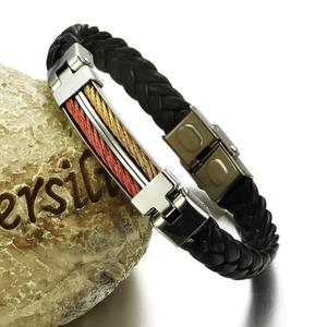 joyas y bisutería joyas de oro de acero inoxidable bofetada de cuero genuino brazalete lederarmband para los hombres - Product Image 2
