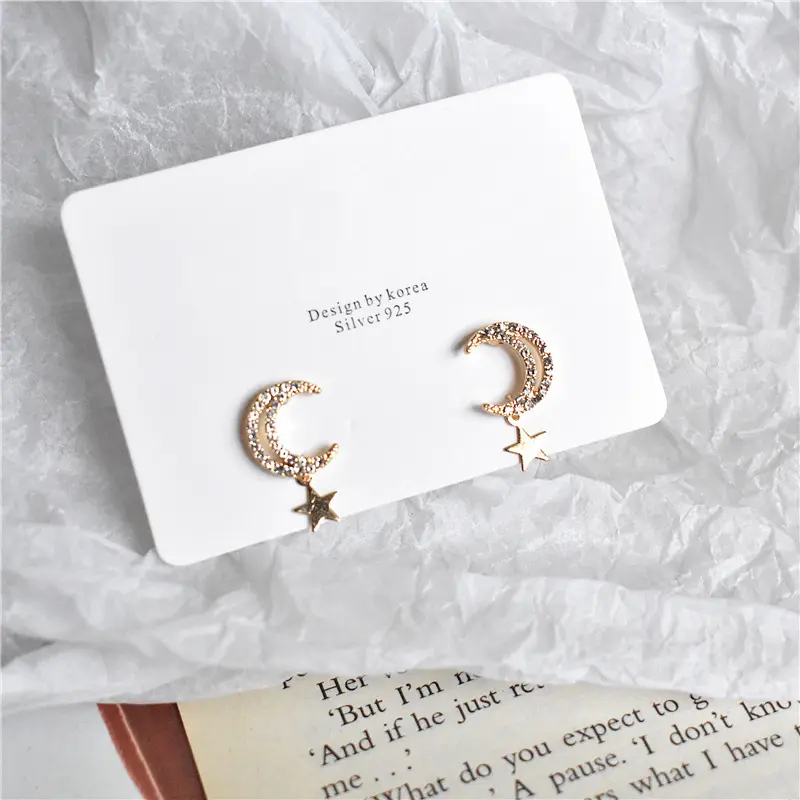 Fashion A2-54 Lovely Gold Color Star Moon Stud Earrings For Women Korean Gold Earrings Set Jewelry Accessories