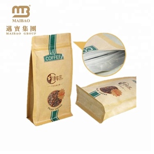 Bolsos de café planos impresos aduana de la parte inferior del bloque del empaquetado de la comida del papel de Kraft del escude - Product Image 3