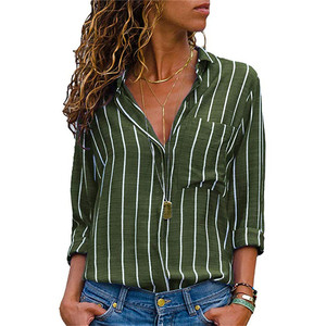 Camicetta a Righe con Stampa in 6 Colori, Taglie S-2XL, con Tasche e Bottoni, Maniche Lunghe, Top Sexy per Ufficio e Casual E251322 - Product Image 5