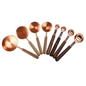 OEM <strong>Kitchen</strong> <strong>Accessories</strong> Stainless Steel <strong>Gold</strong> Copper Measuring Cups and Spoons Set Acacia Wooden Handle Measuring Cups - Product Image 2