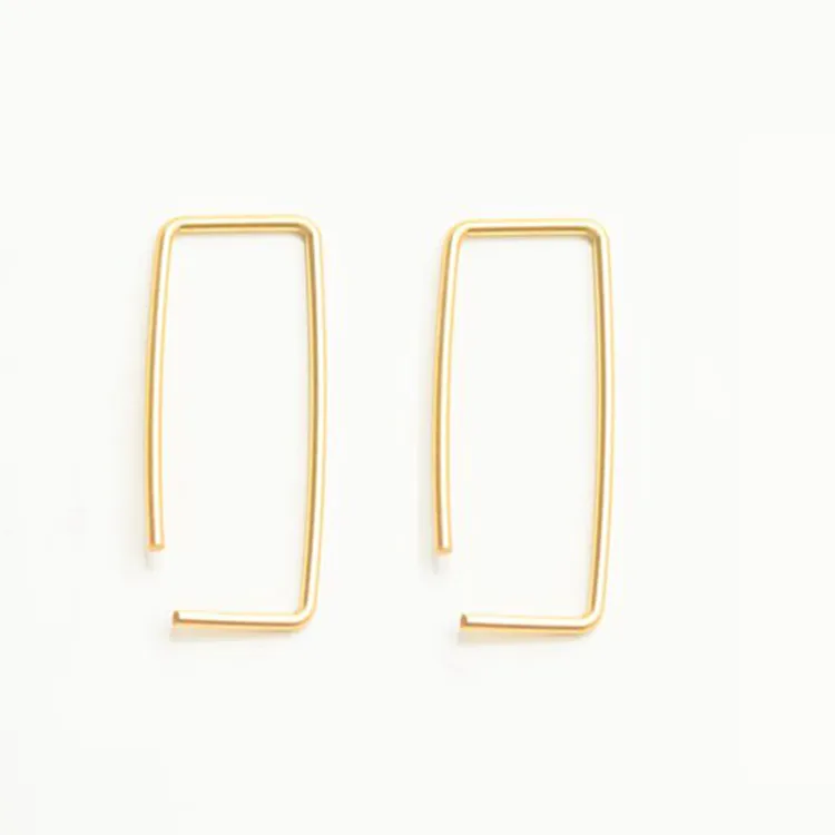 Boucles d'oreilles pince à oreilles en or, boucles d'oreilles minimalistes, fil rectangulaire, 1 pièce