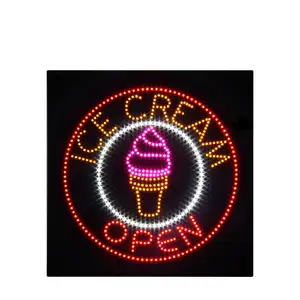 Venta caliente gran 24*24 pulgadas LED de hielo de crema abierto signo de luz Super brillante de publicidad Placa de visualización para el postre de la tienda