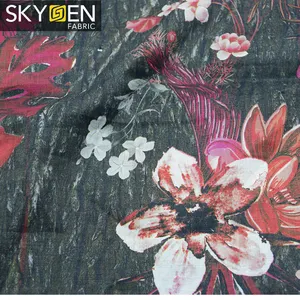 Skygen оптовая продажа плотная ткань мягкий растительного печатных 100% чистый рами фантазии цветочные женское платье ткань