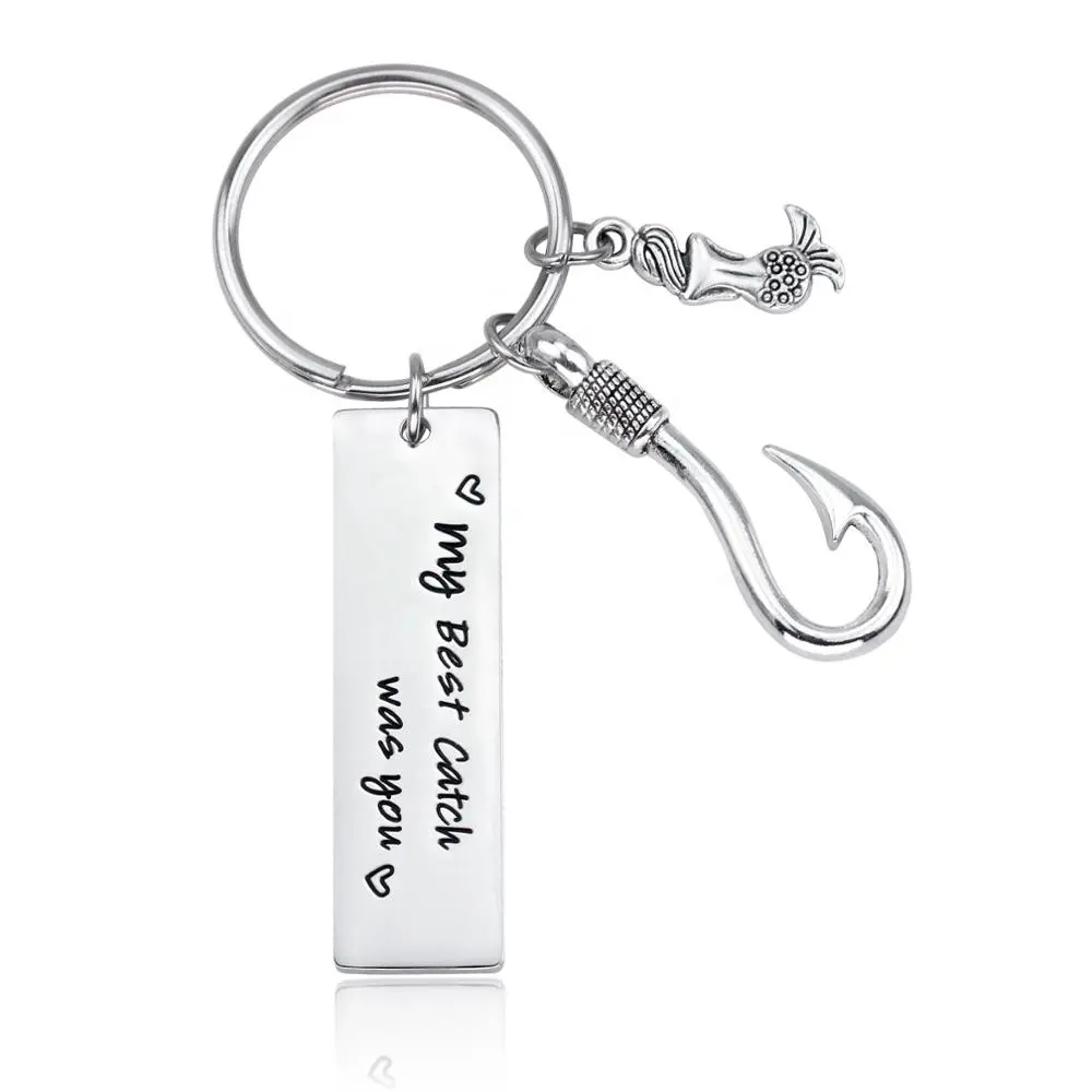 Loftily Jewelry my best catch was you 316l Stainless Steel Engraved Keychain Father's Day Gift For Dad Daddy Fish Hook Keyring