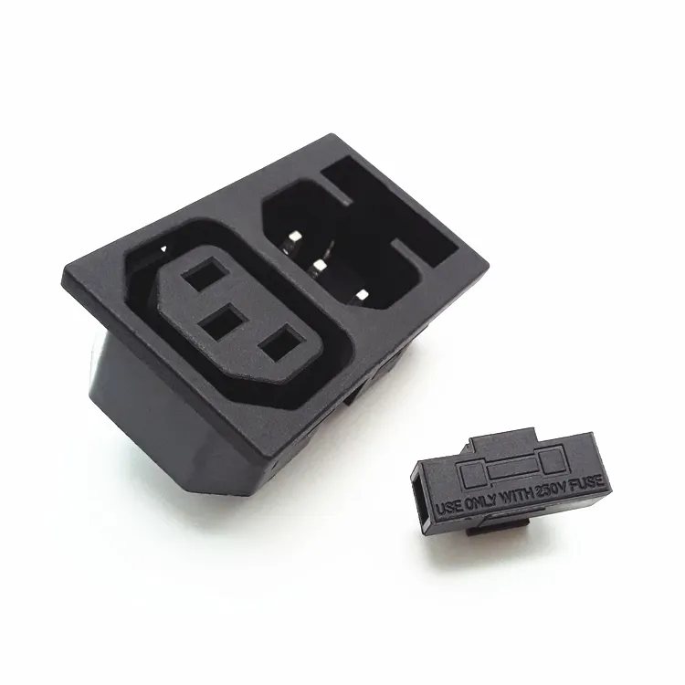 Hot verkoop ac power inlaat connector C13 en C14 ac socket plug met zekering 3 pins stopcontact