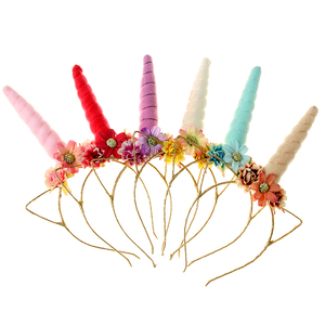 2018 Tissu Licorne Bandeau Filles Fleurs Bandeau Pour Enfants chat oreilles Corne de Licorne Partie Cheveux Accessoires - Product Image 6