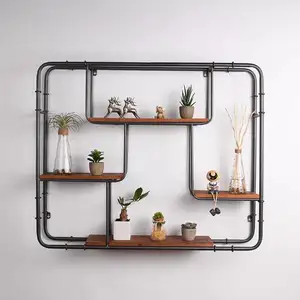 Étagère murale créative en bois et métal de style loft rustique, organisateur de rangement en forme d'échelle, décoration florale, étagère flottante en bois pour la chambre à coucher, la cuisine - Product Image 2