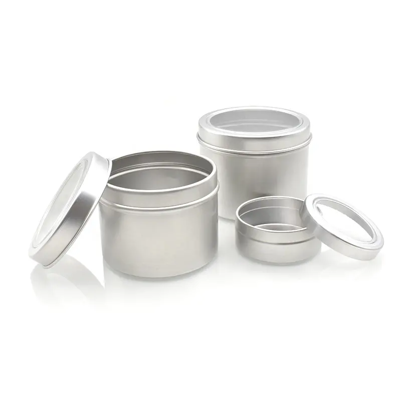 Aluminium Kaarsenpot 25G 60G 100G 180G Ronde Zilveren Aluminium Gezichtsreiniger Met Raamdeksel