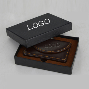 Business name card holder fashion unisex visit card case stainless steel metal PU leather solid box