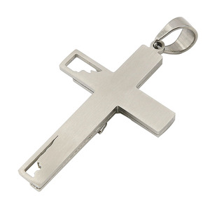 Homme bible prière crucifix en acier inoxydable argent pendentif croix en or - Product Image 6