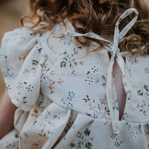 Abito Vintage per Bambine in Misto Lino e Cotone Naturale con Stampa Floreale Vestito da Principessa per <span class=keywords><strong>Abbigliamento</strong></span> Bambine - Product Image 3