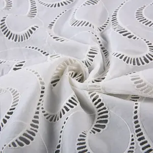 White Eyelet China Swiss Embroidery Fabric Cotton Supplier 100%C Voile Knitted Woven Embroidered Customized Color OEM Accept