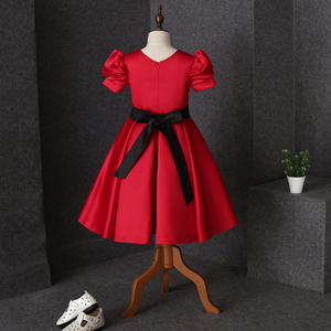 Elegante Abito da Cerimonia per Bambine in Tessuto Blu con Fiocco, Vestito Senza Maniche con Collo Tondo per Ragazze - Product Image 3