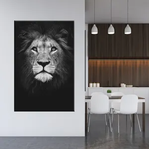 Lienzo de Arte de diseño personalizado para habitación de niños, con marco negro, obra de arte decorativa, Serie de animales de León, pintura artística de pared