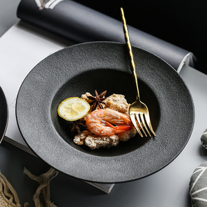 Moderno mate de cristal vajilla negro grande de cerámica tapa en forma de plato de comida - Product Image 1