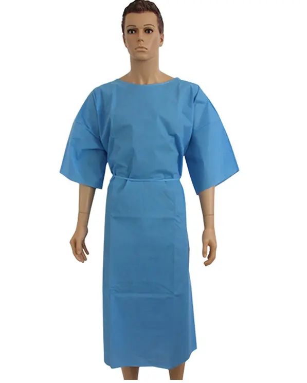 Hastane Hasta Sabahlık PP Kumaş Kısa Kollu Tek Kullanımlık Tıbbi Muayene Elbisesi