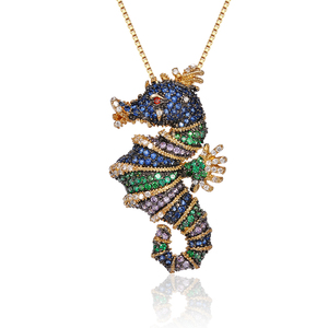 Venta al por mayor <span class=keywords><strong>de</strong></span> Color <span class=keywords><strong>de</strong></span> <span class=keywords><strong>arco</strong></span> <span class=keywords><strong>iris</strong></span> brillo cristal Animal caballito <span class=keywords><strong>de</strong></span> mar colgante collar - Product Image 1