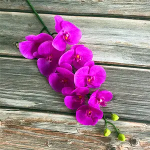 Orquídeas artificiais de látex com 9 cabeças, toque real