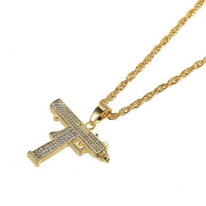 Groothandel Mode Sieraden Full Crystal Strass Uzi Gun Hanger Ketting