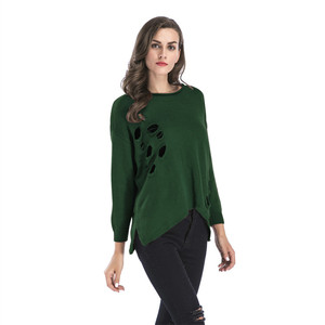 Fábrica de la primavera de 2019 sueltos manga larga <span class=keywords><strong>cuello</strong></span> lateral de Mujer Plus tamaño <span class=keywords><strong>Jersey</strong></span> suéteres con agujeros - Product Image 5