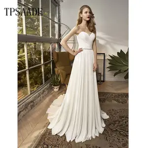 Newest Design Simple Sweetheart Chiffon Pleat Beaded Belt Wedding Dress 2020 Vestido de novia Bridal Gown