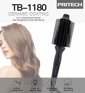 PRITECH nuevo revestimiento de cerámica 2 en 1 Control de temperatura plancha de pelo rizador de hierro con cepillo - Product Image 5