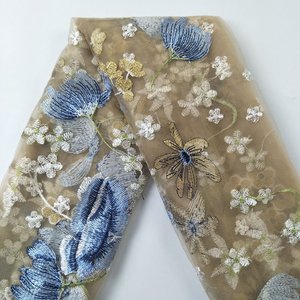 2020 nuovo fiore francese ricamo Tulle tessuto <span class=keywords><strong>blu</strong></span> <span class=keywords><strong>paillettes</strong></span> tessuto ricamato per il <span class=keywords><strong>vestito</strong></span> - Product Image 4