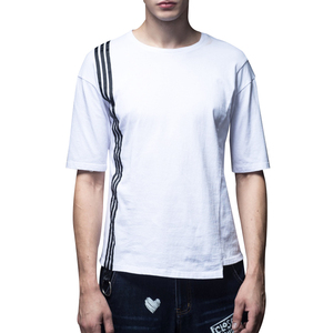 Nuevo diseño 100% algodón tela en blanco cortar y coser con rayas en contraste panel lateral caída de hombro <span class=keywords><strong>camiseta</strong></span> <span class=keywords><strong>hombre</strong></span> - Product Image 1