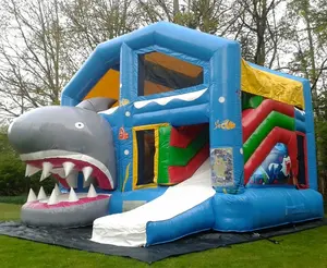 New Hot Quái Vật thổi phồng Combo 18.4x16.4ft thổi phồng cá mập thư bị trả lại lâu đài với Slide giá rẻ - Product Image 1