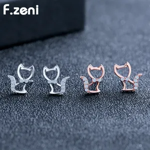 Pet Shapes Cat Stud Earrings 925 Sterling Silver Women Small Animal Zircon Cat Shape Earrings