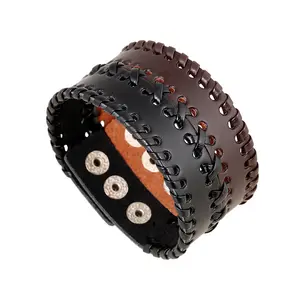 Ashion Punk Charme Bijpassende Geweven Wrap Lederen Armbanden Punk Koeienhuid Armband Met Handgeweven Retro Lederen Armband