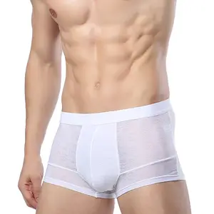 男士透气冰丝超薄镂空性感三角裤平角短裤