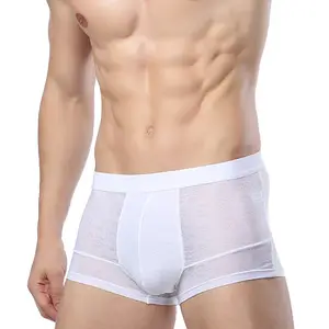 Caleçon respirant en soie glacée pour homme, slip ajouré, Sexy, Boxer-short