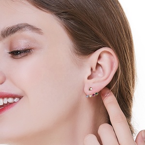 925 Sterling Silver Gold Vermeil Opal rainbow CZ Heart <strong>Front</strong> <strong>Back</strong> Ear Jackets <strong>Earrings</strong> - Product Image 5