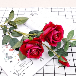 3 đầu vải nhung hoa hồng xanh đỏ hồng trắng hoa nhân tạo cho nhà sàn - Product Image 6