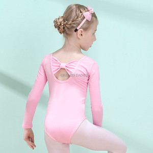 Grosir Kualitas Tinggi Murah Katun Anak Perempuan Lengan Panjang Balet Leotards Merah Muda - Product Image 3