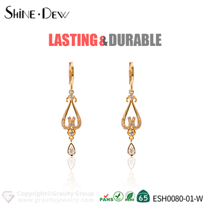 24 K oro plateado/925 de plata esterlina <span class=keywords><strong>austriaca</strong></span> Cubic Zirconia cristal pendientes para las mujeres - Product Image 2