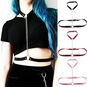 Neck Collar Body Harness With Chain Choker Bondage Belt Body Jewelry